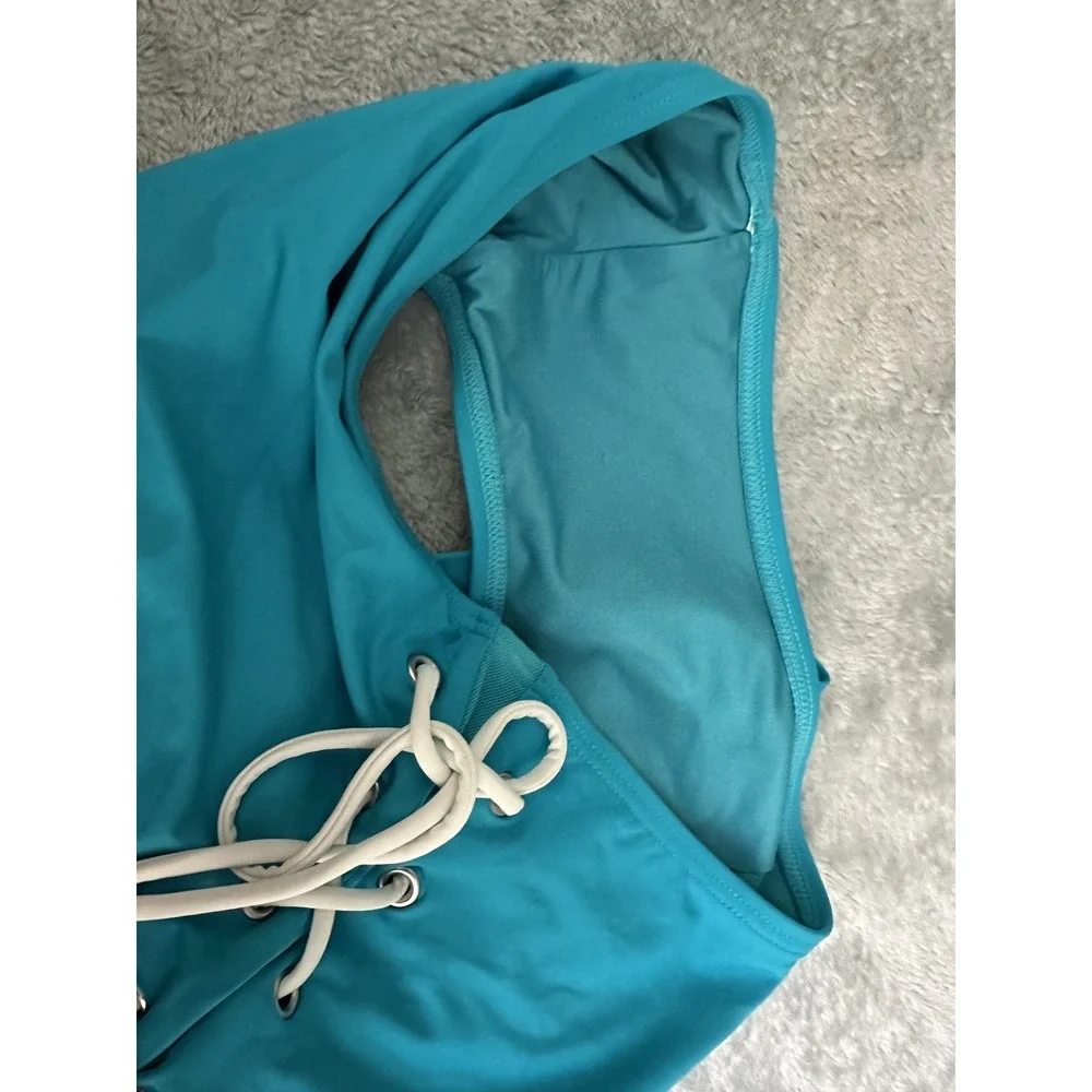 Tommy Hilfiger Swimsuit Womens 16 Blue One Piece Lace Up‎ Bandeau Strapless Swim